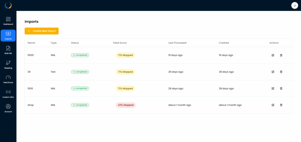 import feed mapping